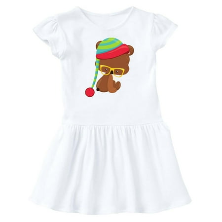 

Inktastic Hipster Bear Bear With Glasses Hat Brown Bear Gift Baby Girl Dress