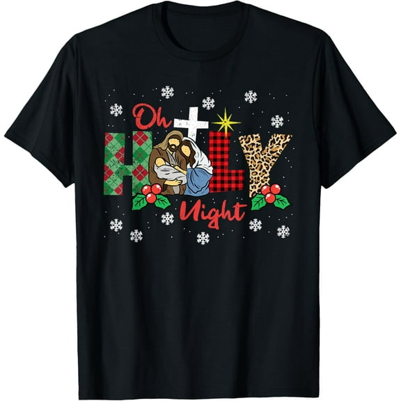 Oh Holy Night Christmas Pajama X-Mas Plaid Christian T-Shirt