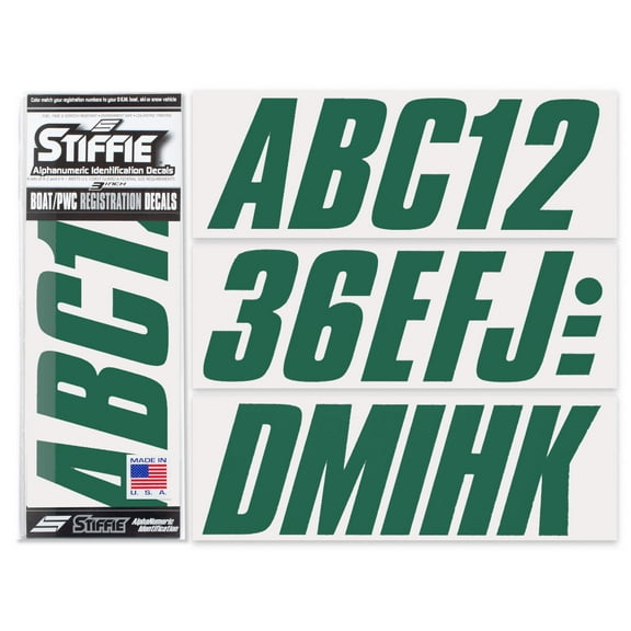 STIFFIE Shift Racing Green 3" Alpha-Numeric Identification Custom Kit Registration Numbers & Letters Marine Stickers Decals for Boats & Personal Watercraft PWC