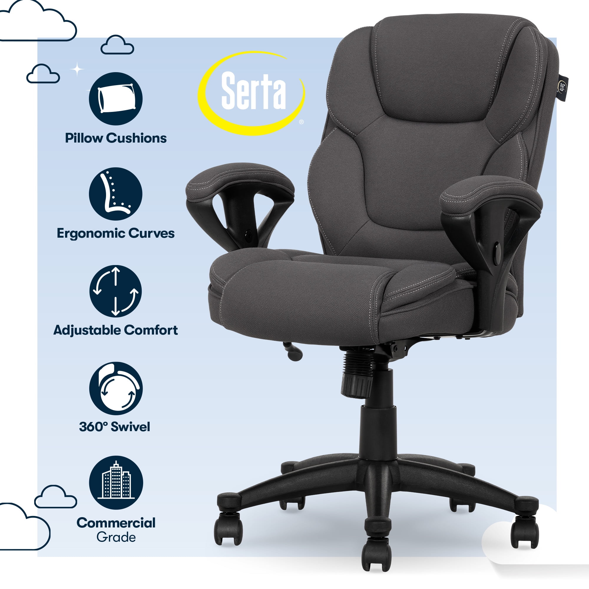 Serta Big and Tall Commercial Office Chair Memory Foam 350 Lb Capacity  Black 656292479453