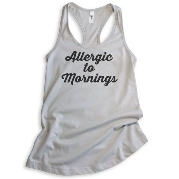 Allergic To Mornings Tank Top, Ladies Racerback Tank Top, Funny Lazy Tank, Tired Tank, Silver Gray, Small