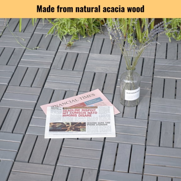 30 PCS Interlocking Deck Tiles Checker Pattern Square Light Gray Acacia Hardwood Outdoor Flooring for Patio Bancony Pool Side