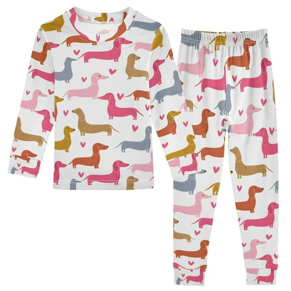 joogoo Dachshund Dogs Heart 2 Piece Long Sleeve Tee and Pants Cotton Pajama Set 5Y