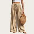 thumbnail image 2 of VV AVEORS Women'S Palazzo Pants 2026 Summer Striped Satin Wide Leg High Waisted Flowy Casual Lounge Sweatpants Pockets Earthy Yellow M, 2 of 8