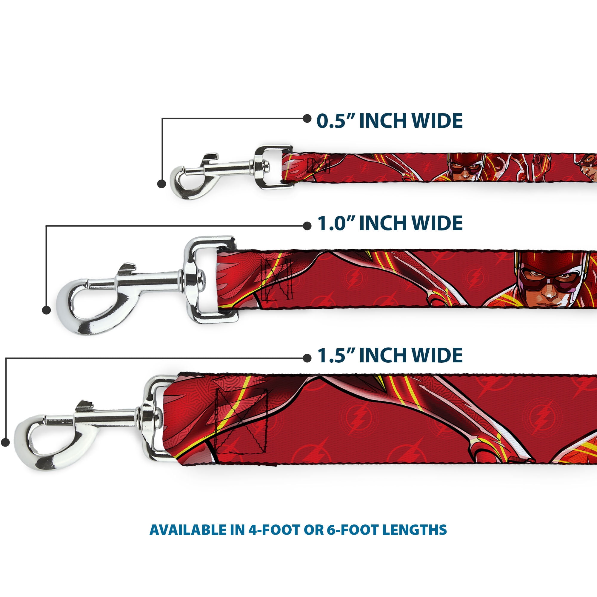 DC Comics Pet Leash, Dog Leash, The Flash 2023 Pose Close Ups Reds, 6 Feet Long 1.0 Inch Wide