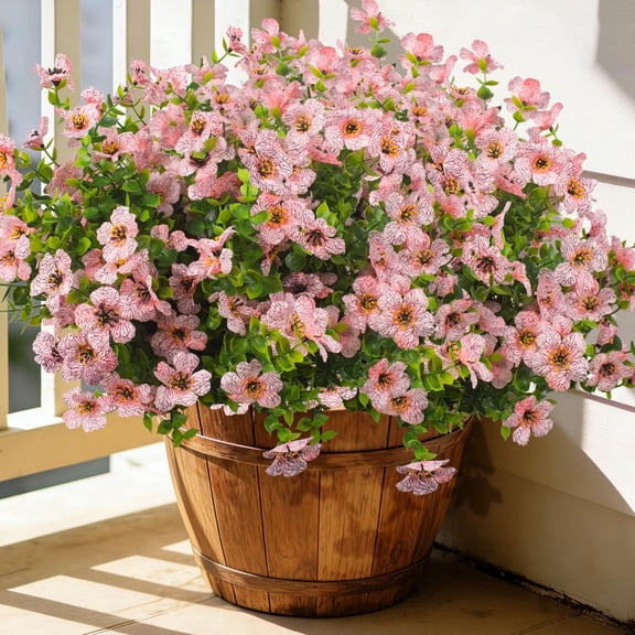 Konexial 20 Bundles Artificial Flowers for Outdoors, UV Resistant Fake Plants Flowers Greenery Shrubs Plants for Decoration Outside Plants Hanging Planter Home Garden Decor (Pink)