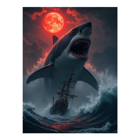 Diamond Art Kit for Adults, Giant Shark Moonlit Ship Ocean Adventure Diamond Painting for Adults Beginners, DIY Diamond Art Painting Kits, 5D Diamond Painting Crafts for Home Decor 12x16 Frameless