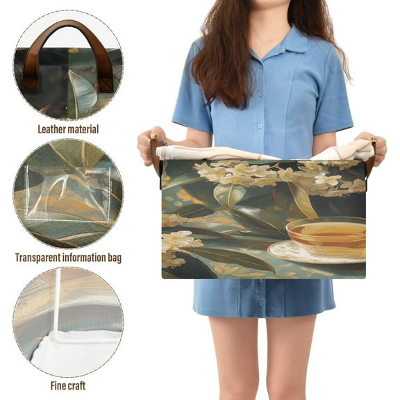 BZSMCE Collapsible Fabric Cube Storage Bins Osmanthus and Tea Design Pattern Storage Box