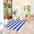thumbnail image 4 of AllWays Plaza Cotton Buffalo Plaid Rug 4'x6' Blue and White Hand Woven Checked Rug Washable Doormats Indoor Outdoor Rugs for Layered Front Door Mats, Porch, Kitchen, Farmhouse, Entryway, 4 of 16