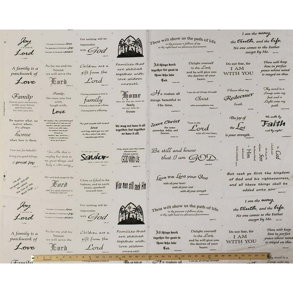 Panel 31.5" X 44" Bible Scripture Scriptural Verses Wise Sayings Quilting Blocks Cotton Fabric Print Panel (Off-White)