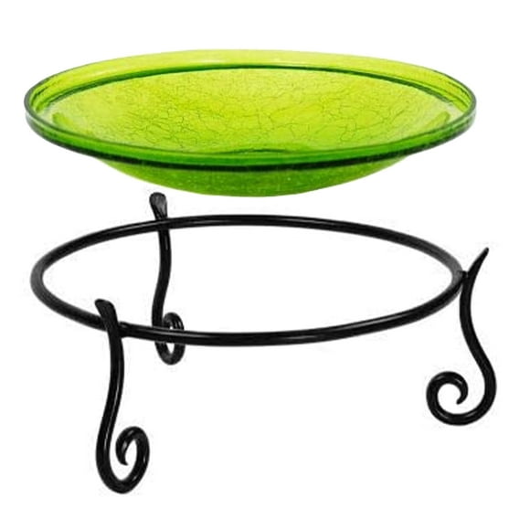 Achla Designs 14 In Crackle Glass Bowl Birdbath Decoration w/ Stand, Green