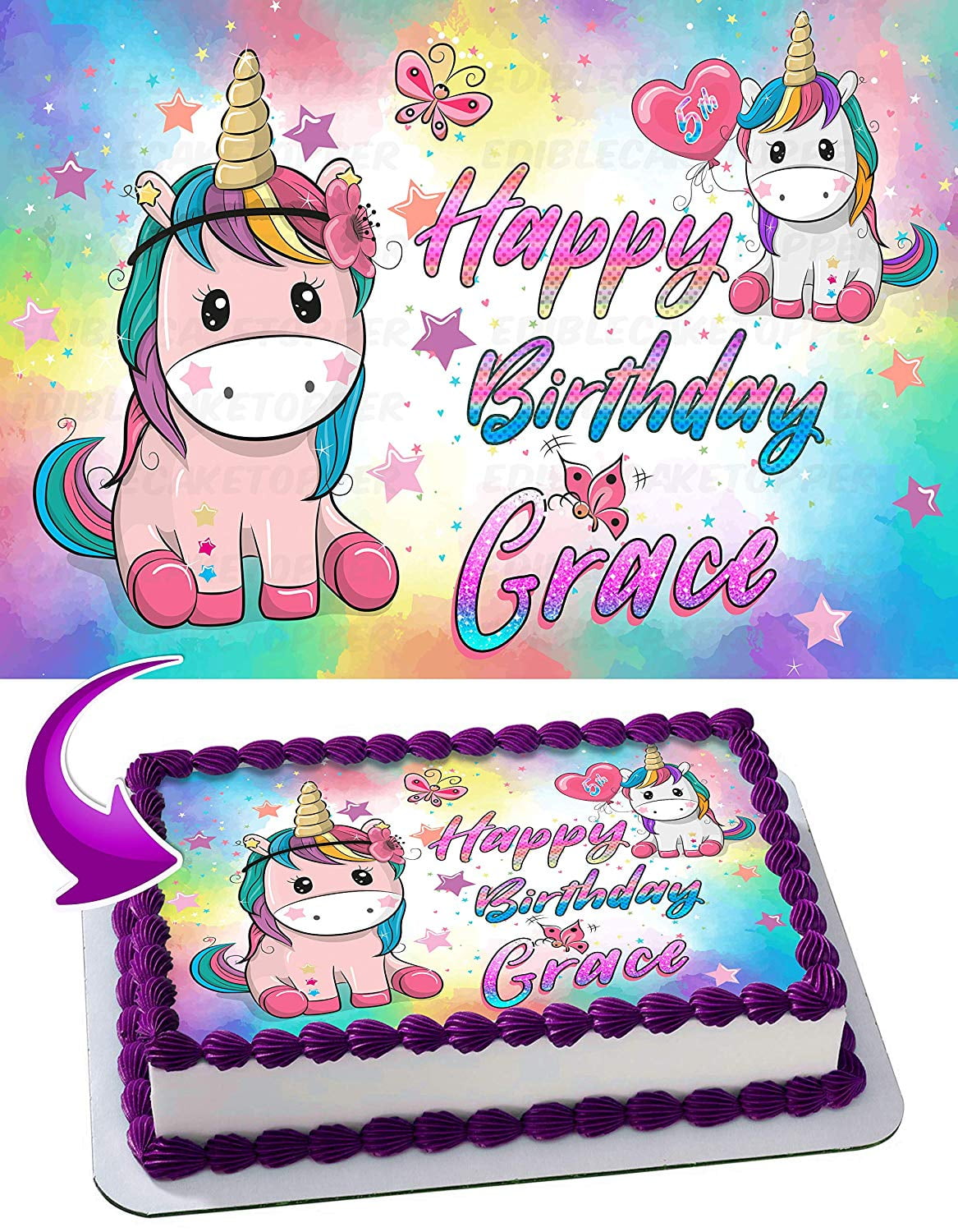 inkuten pony unicorn baby edible cake image topper personalized