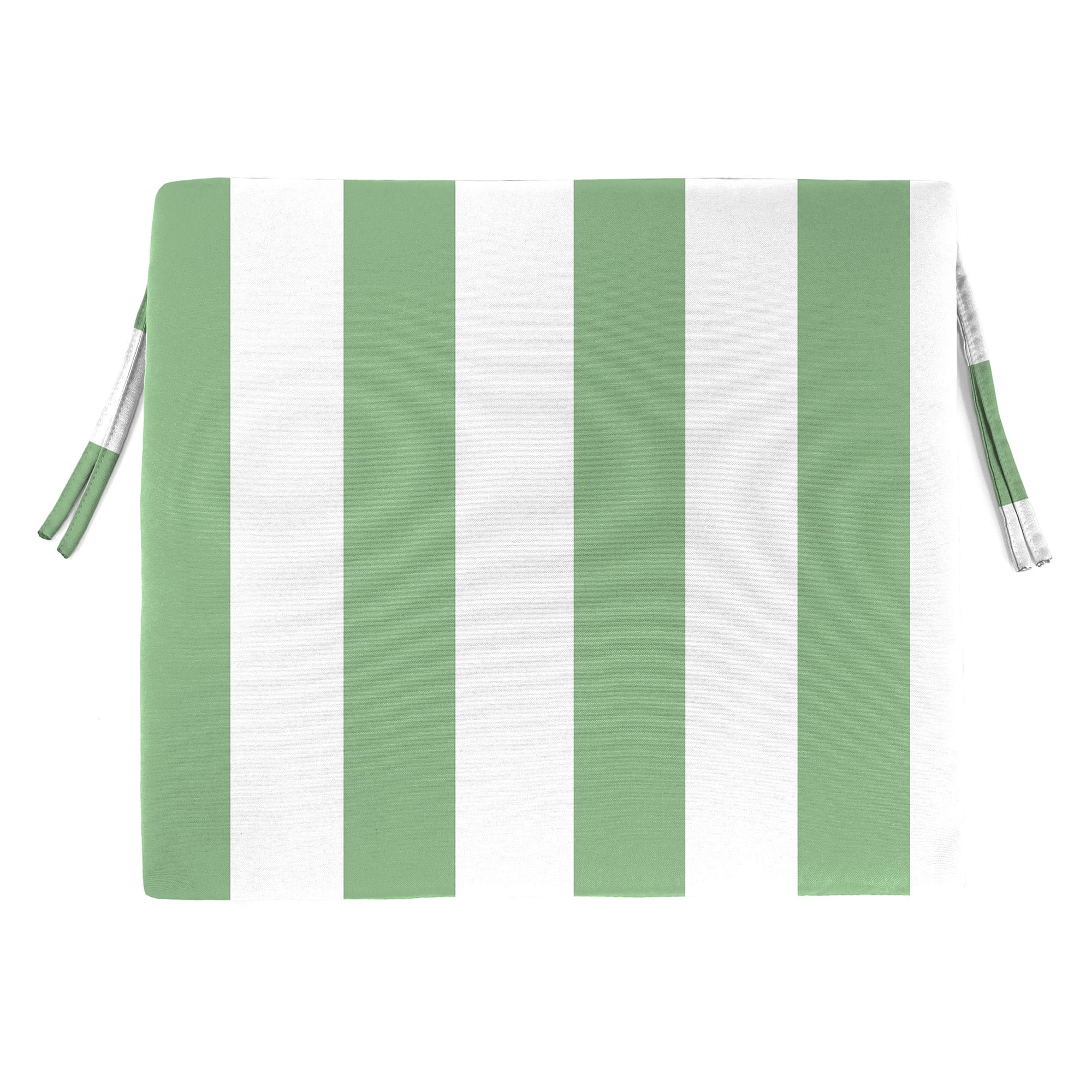 Jordan Manufacturing 17" x 19" Awning Cucumber Green Stripe Rectangular Outdoor Chair Pad Seat Cushion with Ties (2 Pack)