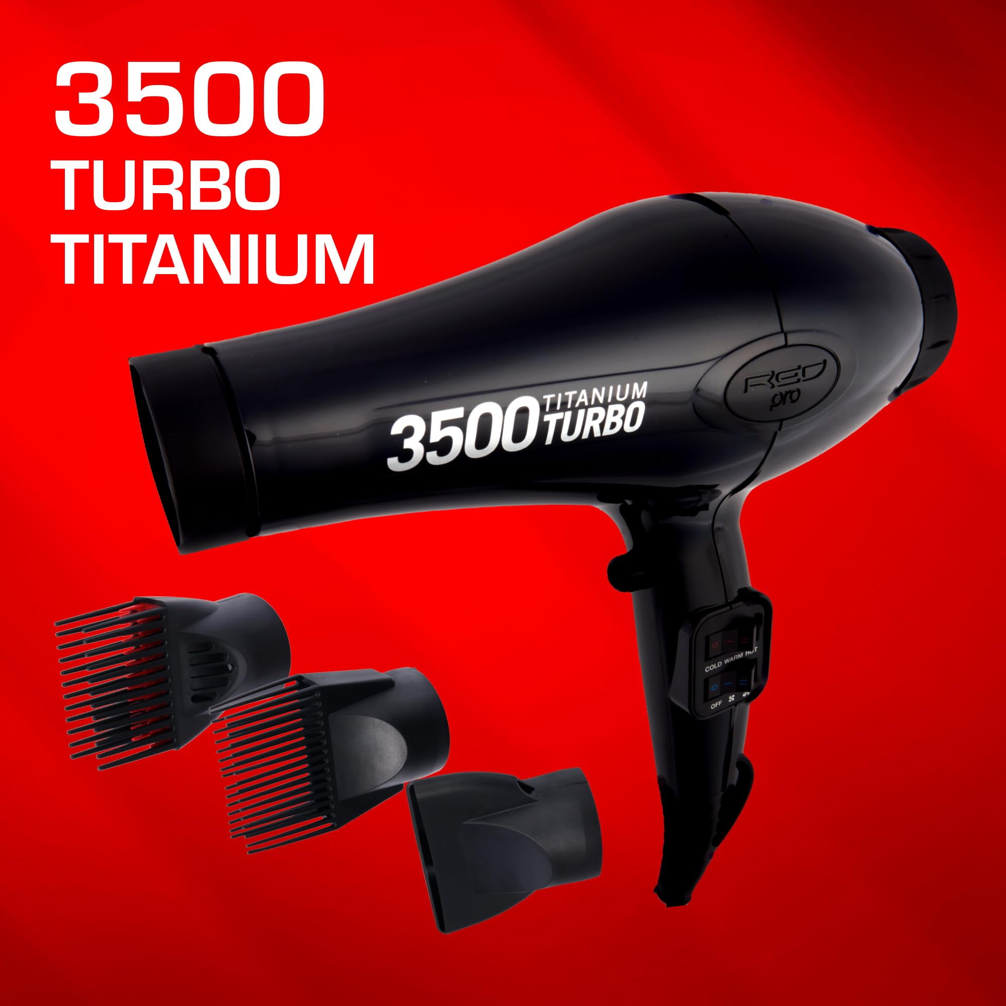 RED Pro Hair Dryer 3500W Turbo Titanium Blow Dryer with Detangler Comb, Fast Dry Smooth Hair, 3 Heat / 2 Speed Setting, Cool Shoot Button, Professional Salon Dryer