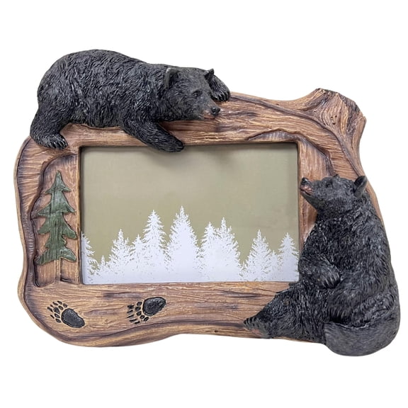 Nature-Inspired Black Bear Tabletop Picture Frame with Realistic Wooden Background - Wildlife Rustic Lodge Theme Photo Frame Gift Idea for Outdoor Nature Lovers and Hunting Enthusiasts