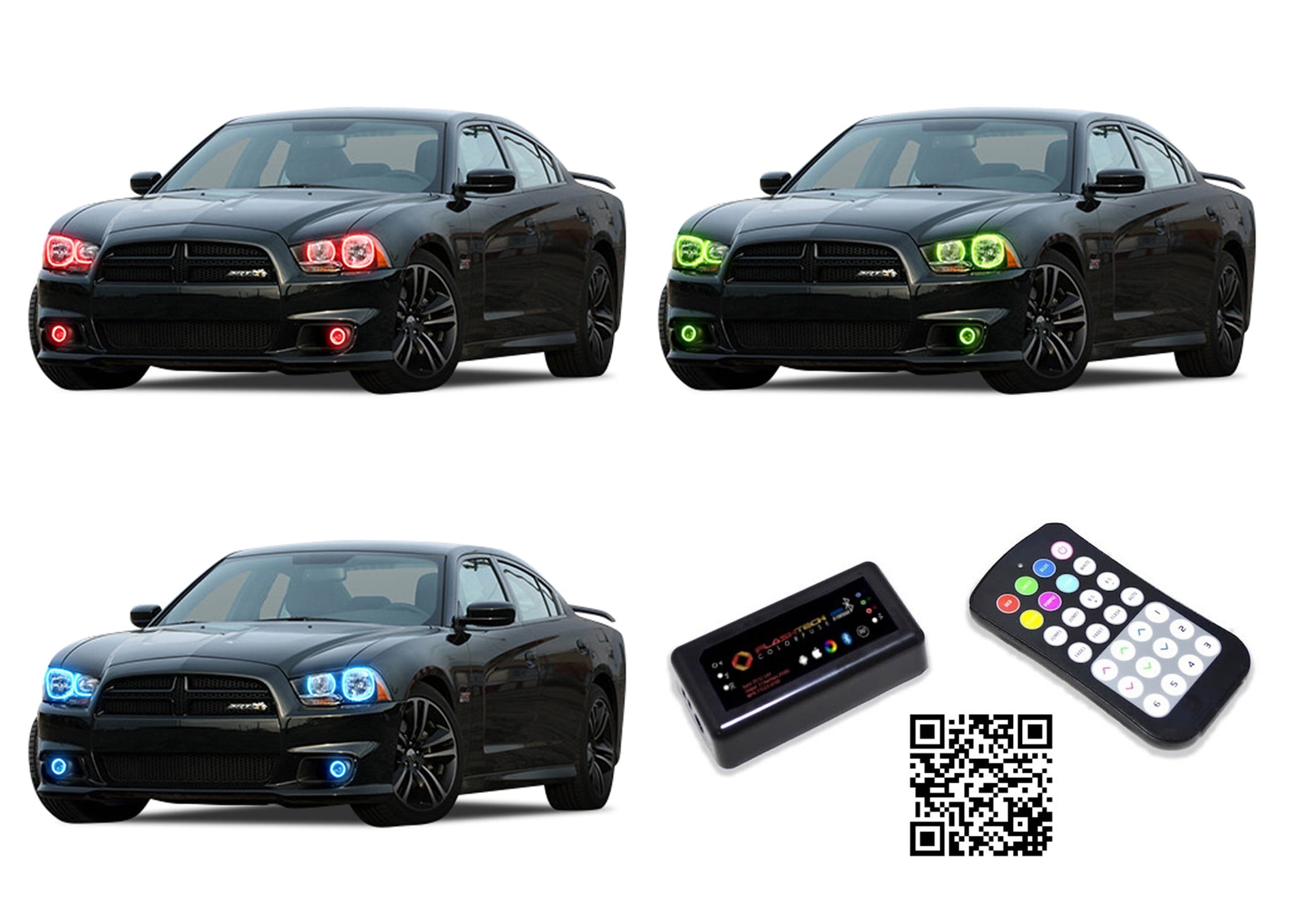 4pcs For 2011-2014 Dodge Charger LED Headlight Halo Rings Kit RGB LED Angel Eyes