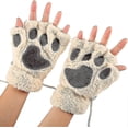 thumbnail image 1 of Women Bear Plush Cat Paw Claw Glove Soft Winter Gloves Fingerless Gloves (beige)-yuhao, 1 of 2