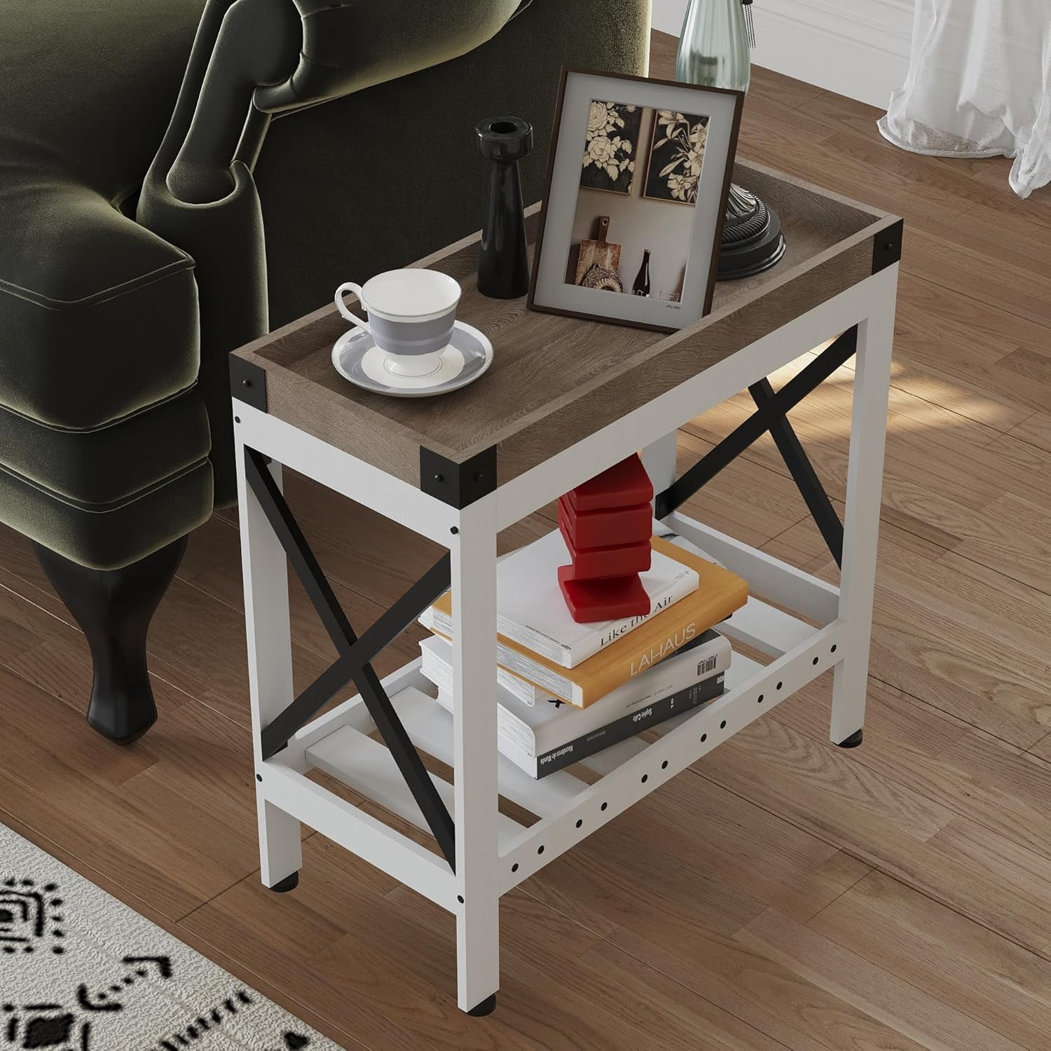 ZEXVIDA Narrow Side Table, End Table,Sofa Side Table, End Table Nightstand for Bedroom, Living Room, Small Spaces with 2 USB and 2 Power Outlets(with Outlets, White)
