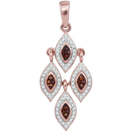 10K Rose Gold 0.25ctw Glamorous Red Micro Pave Diamond Fashion Marquise Pendant