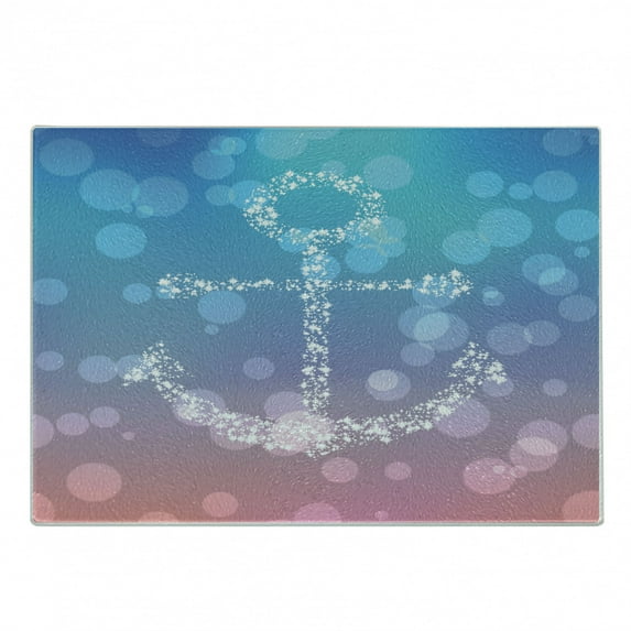 Anchor Cutting Board, Starry Marine Bubbles on Abstract Blurry Scenery Marine Element Artprint, Decorative Tempered Glass Cutting and Serving Board, Small Size, Pink Blue, by Ambesonne