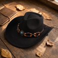 thumbnail image 4 of Qwertyu Western Cowboy Hat for Men Women Wide Brim Fedora Hat with Buckle Belt Fashion Vintage Jazz Cap Black, 4 of 6
