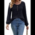 thumbnail image 1 of Suéter Abotonado para Mujer, Suéteres de Punto de Otoño, Camisetas de Larga, Camisetas Tipo Túnica con Cuello Redondo Negro M, 1 of 8