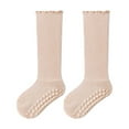 thumbnail image 2 of ZQUUVOU Baby Toddler Knee High Socks Ruffle Long Tube Socks Non Slip Grip Socks Cotton Breathable Floor Crawling Stockings Khaki, 2 of 5