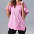 thumbnail image 2 of Short Sleeve Sweatshirts for Women Casual Half Zipper Pullover Tops Oversized T Shirts with Pockets Fashion Outfits, 2 of 5