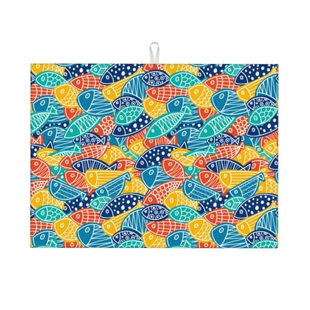 

Adobk Colorful Fish 1 Dish Drying Mat for Kitchen Counter Absorbent Microfiber Drying Pad Reusable Washable Large 18 x24
