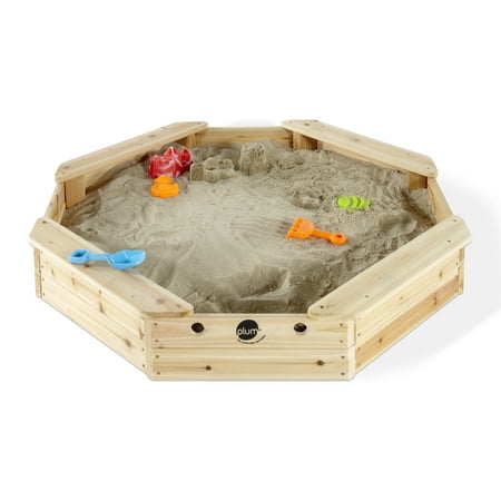 Plum Play Treasure Beach 46″ Wooden Sandbox with Protective Cover and Groundsheet