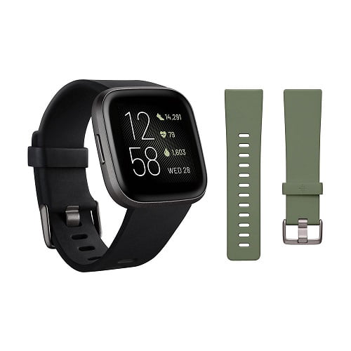 Laster deelnemer Tegenover Fitbit FB507BKBKLBNDLS Versa 2 Smartwatch Carbon Black with Bonus Bands  Olive - Walmart.com