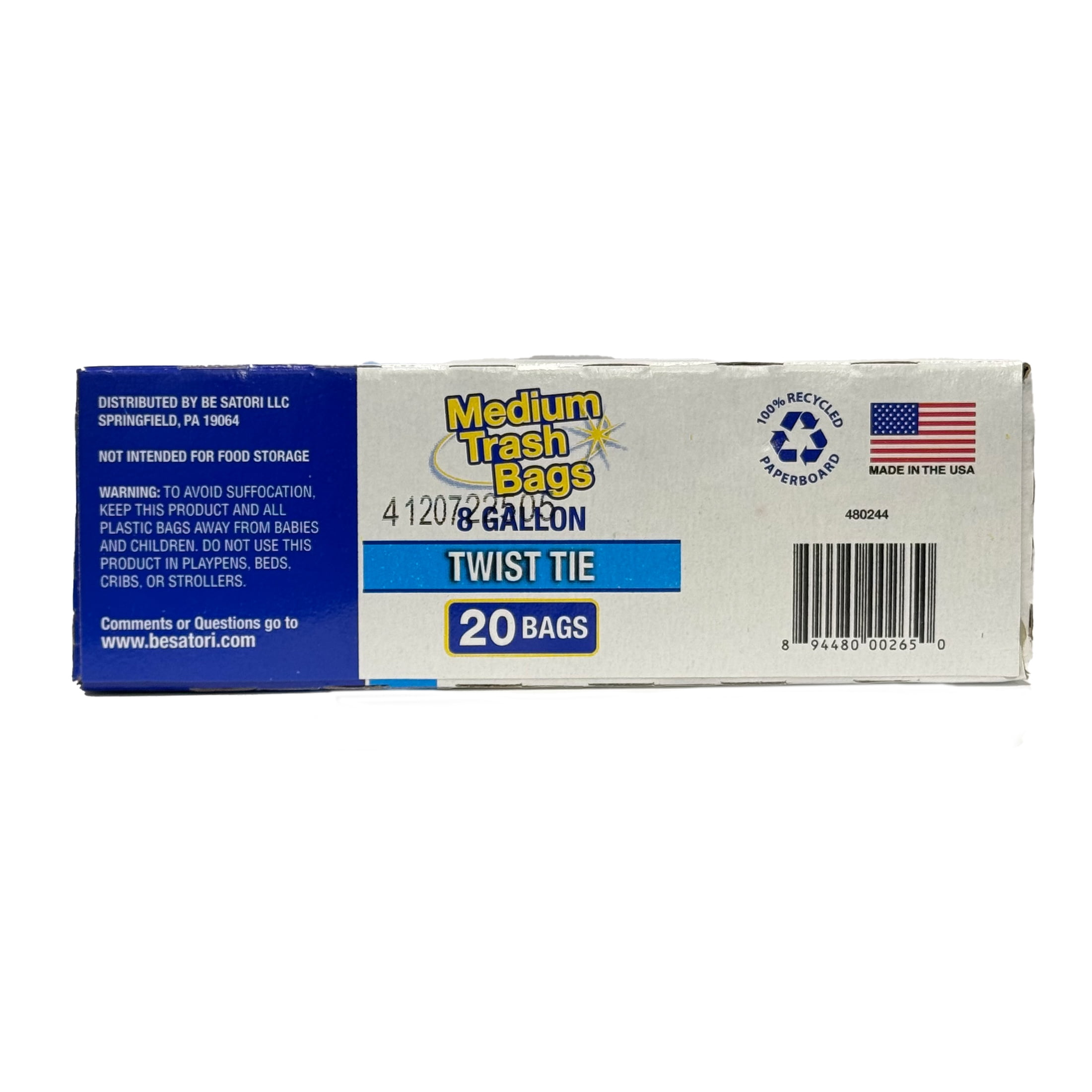 (12 pack) Basic Medium Trash Bags, 8 Gallon, Twist Tie, 20 Bags