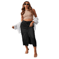 thumbnail image 2 of LYMAYTER Women Washed Denim Skirt Stretch Maxi Skirt Front Split Frayed Raw Hem Casual Jean Skirt S-2XL, 2 of 9