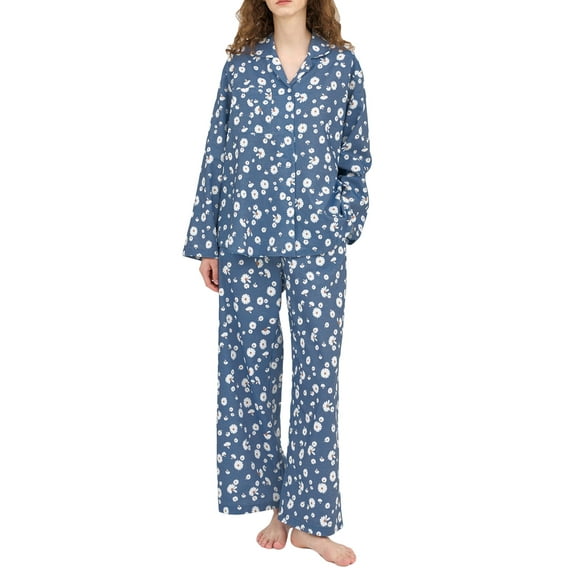 Michellecmm Women’s 2 Piece Pajama Set Long Sleeve Daisy Print Button Up Shirt Pants Set Sleepwear Loungewear