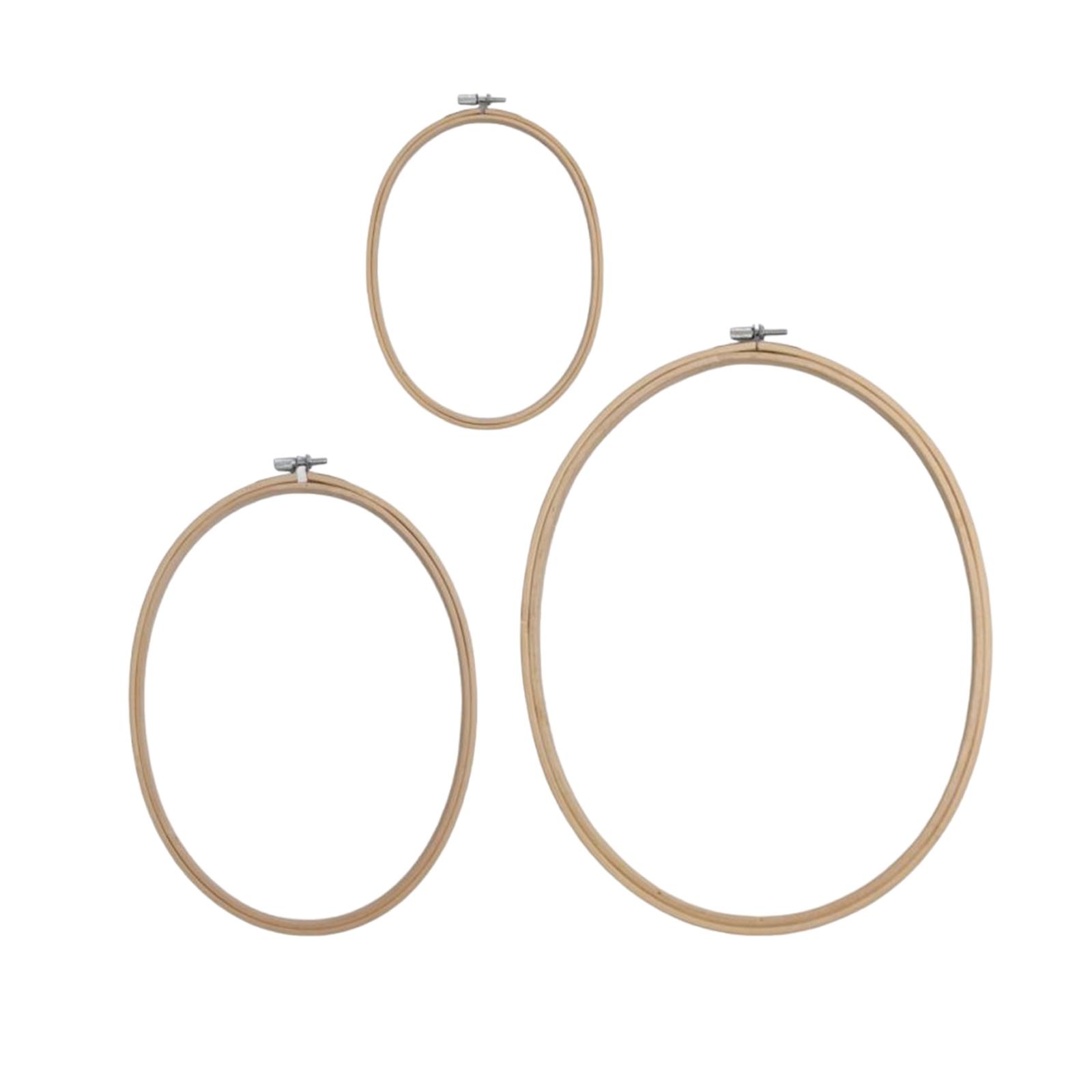 Tachiuwa 3Pcs Oval Embroidery Hoops Cross Stitch Frame Reusable Needlework Sturdy Portable Wooden Hoop for Sewing Embroidery Projects