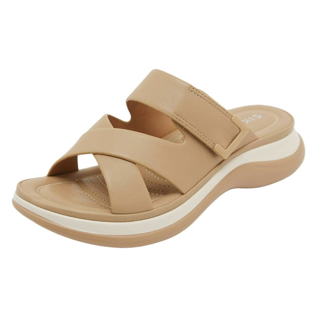 Leozcaa Sandales Compensées pour Femmes Été Confortables Bout Ouvert Plateforme Habillée Plage Chaussures à Enfiler