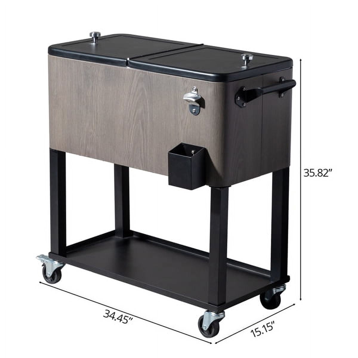 Alvantor 80 QT Patio Rolling Cooler Cart with Shelf, Bottle Opener and Cap Catcher, Gray