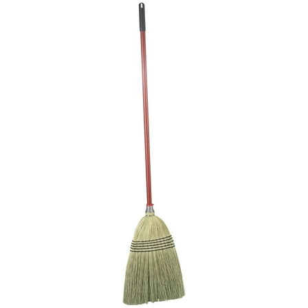 Corn Broom - 502 Big Broom with 100% Broomcorn Fiber, 12" Sweep, Red Handle, Medium-Duty - Made in USA