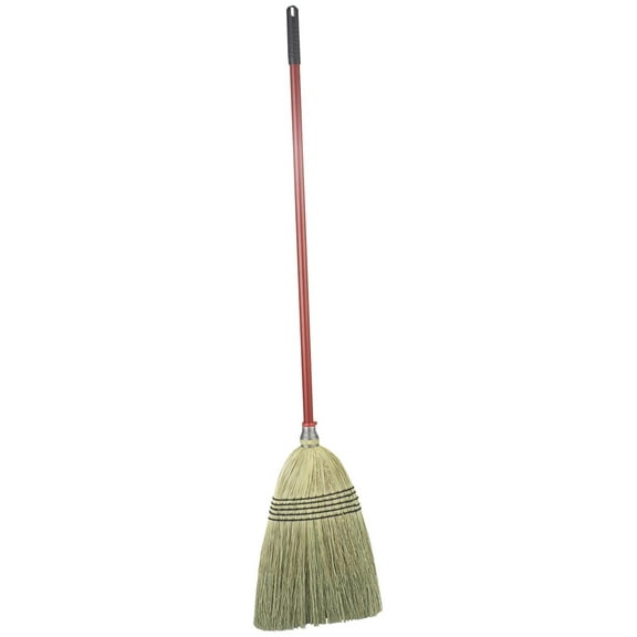 Corn Broom - 502 Big Broom with 100% Broomcorn Fiber, 12" Sweep, Red Handle, Medium-Duty - Made in USA