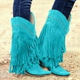 thumbnail image 2 of Wide Calf Cowboy Cowgirl Riding Boots for Women with Long Fringe Boho Studded Suede Pointed Toe Knee High Western Tall Boots Green Size 9.5, 2 of 8