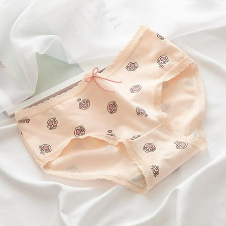 

Girls Cotton Panties with Bowknot Cute Cat Claw Mid-waist Student Briefs
