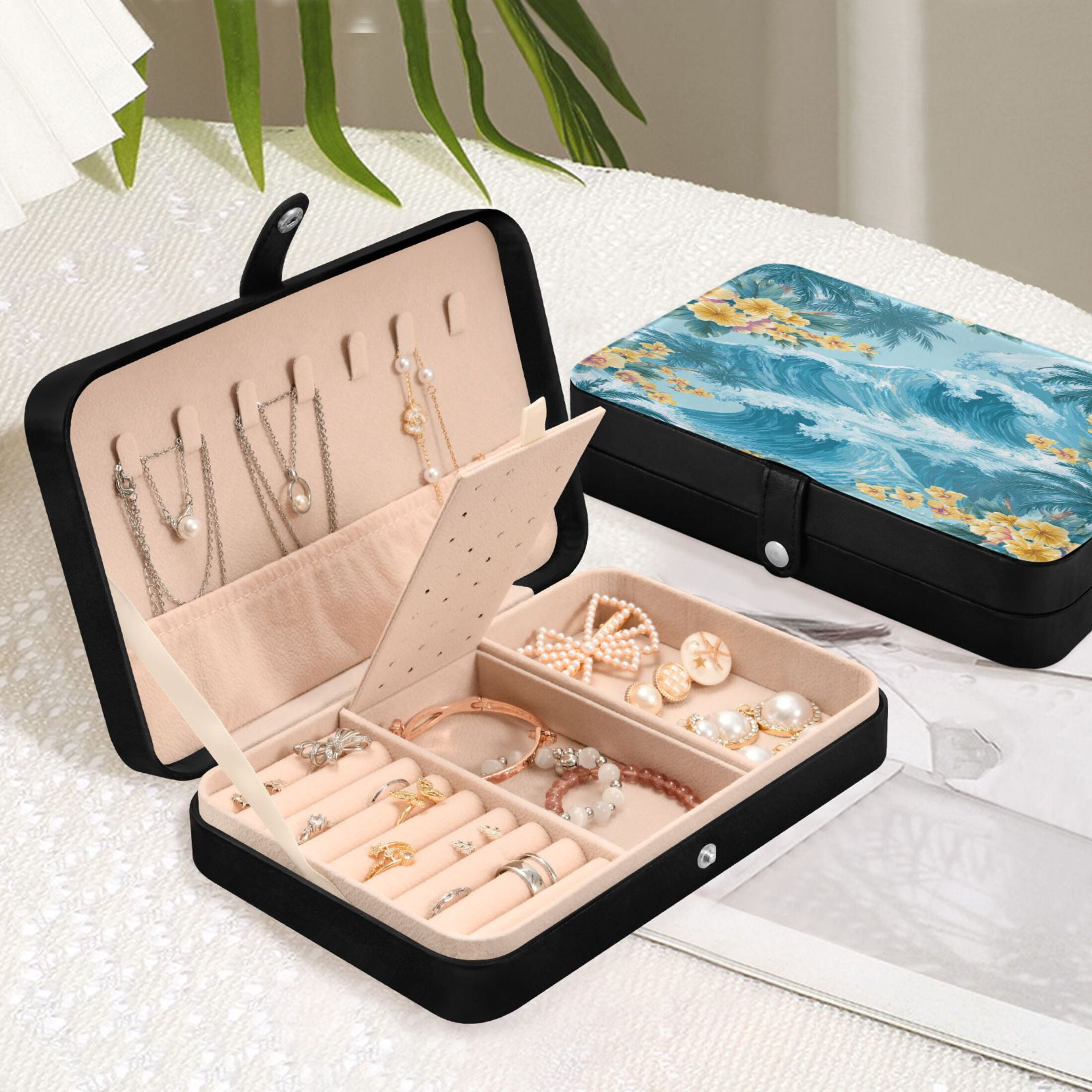 Leather Jewelry Box Travel Jewelry Storage Earrings Necklace Bracelet Watch Brooch Storage Artistic Waves