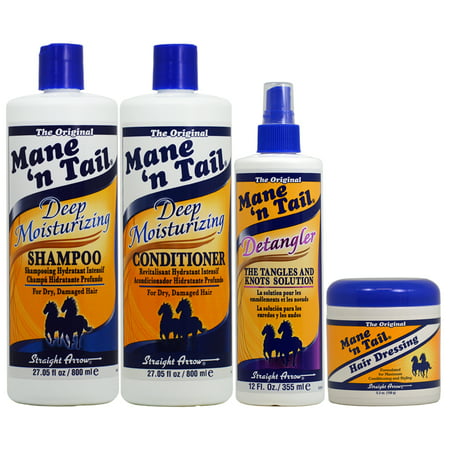Mane 'n Tail Deep Moisturizing Shampoo + Conditioner 27.05oz + Detangler + Hair Dressing 4 Pc (Best Horse Tail Detangler)
