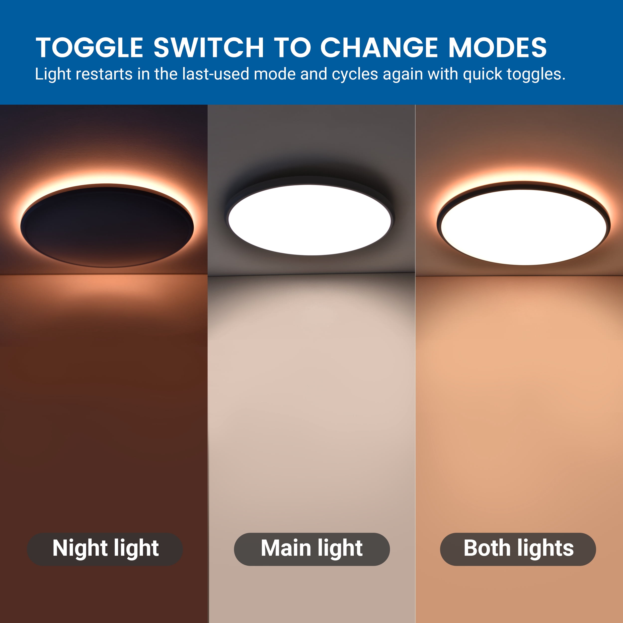 Mainstays 16-Inch Flush Mount LED Ceiling Light with 3CCT Selectable Color Temperatures, Night Light Function