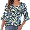 thumbnail image 2 of Mgmyaa V Neck Ruffle Sleeve Blouse Women Casual Loose Fit Tunic Top for Summer, 2 of 6