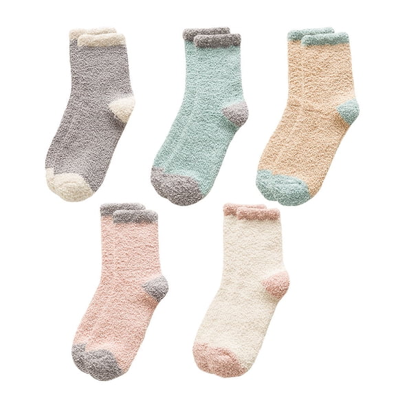 HERFIER 5 Pairs Cozy Coral Fleece Slipper Socks for Women and Men, Soft Casual Warm Indoor Socks