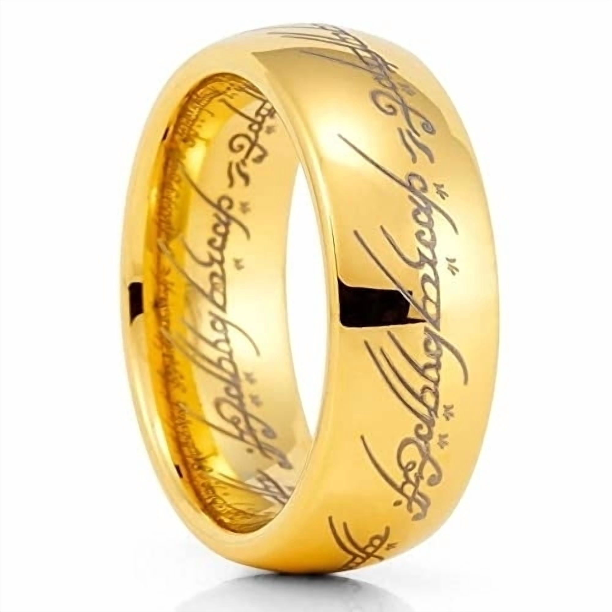 Yellow Gold Tungsten Wedding Ring Lord Of Rings Tungsten Wedding Band Tungsten Carbide Ring Fans Ring Anniversary