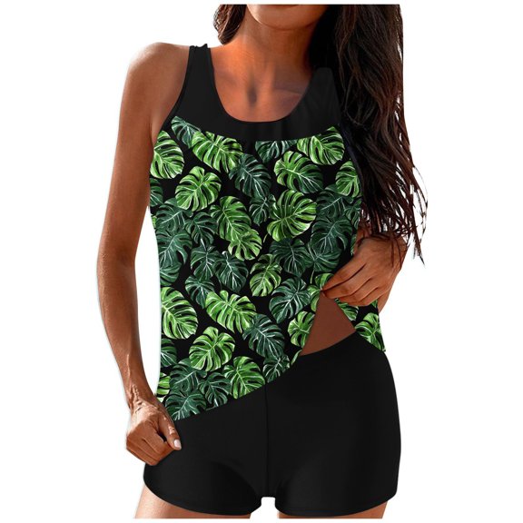 CLOISE Swimwear Tankini for Women 2 Piece Swimsuits with Boy Shorts High Waist Full Coverage Bathing Suit Flowers Vacation Beachwear
