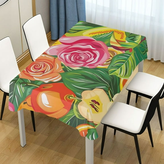 Ryvnso Tropical Fruit Rose Flower Rectangle Table Cloth Tablecover Dinning Tablecloth 54"x72"