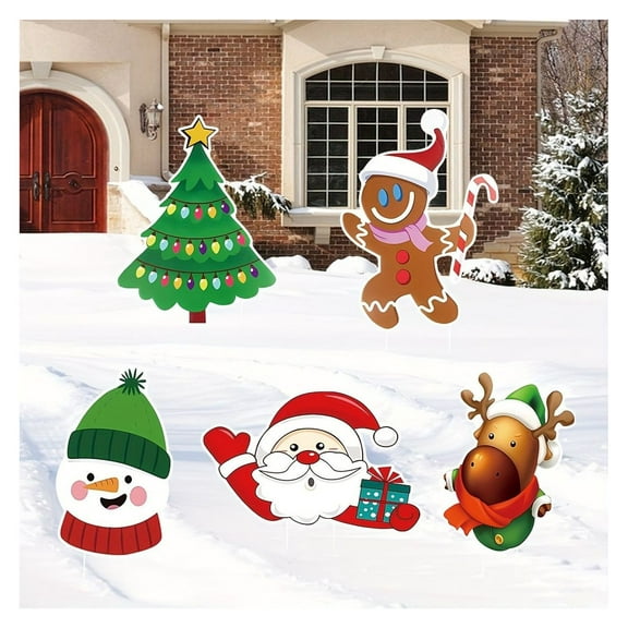 5PCS Christmas Decorations Yard Signs Santa Claus Reindeer Snowman Xmas Signs Outdoor for Christmas Outdoor Holiday Garden Yard Lawn Decor